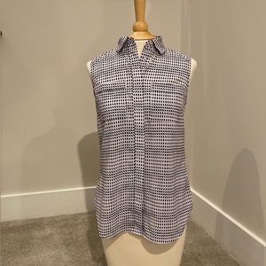 Talbots Sleeveless Collared Blouse Diamond Pattern, Size Petite P